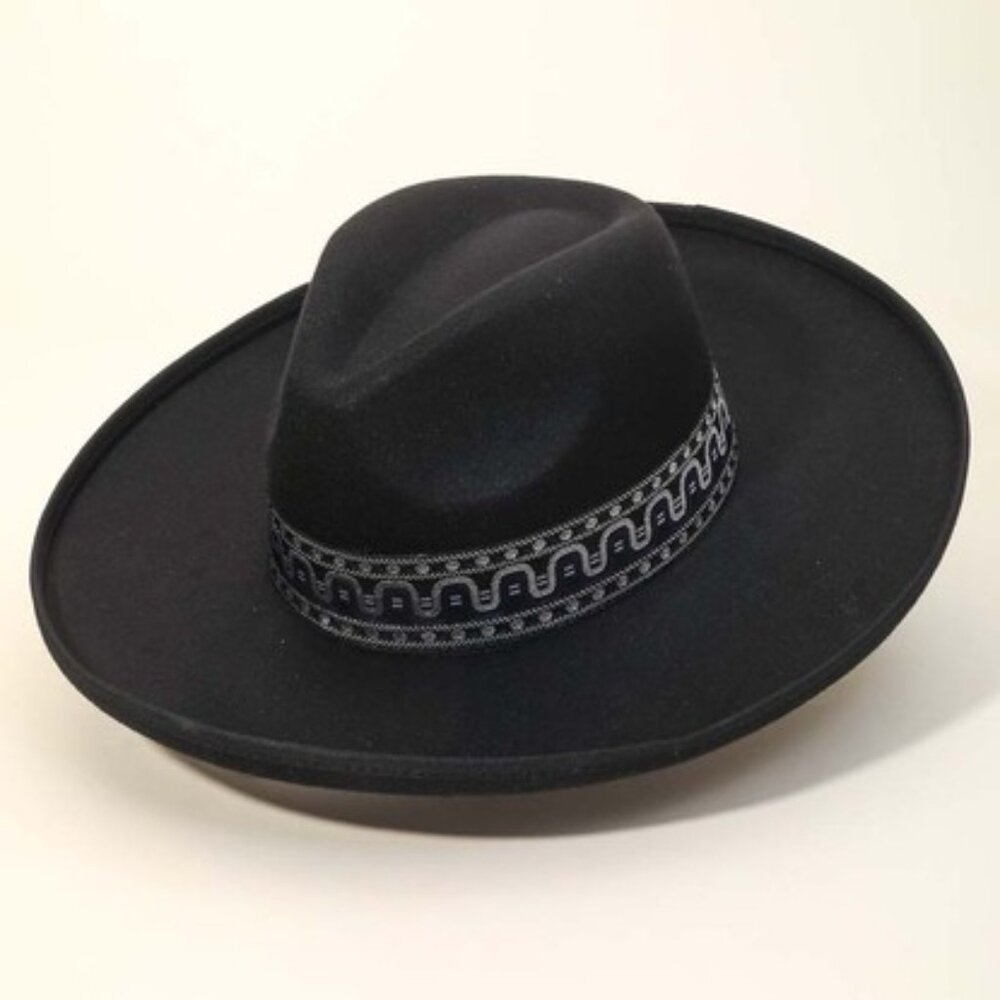Hat Boho Stripe Pattern Strap Fashion Hat Black